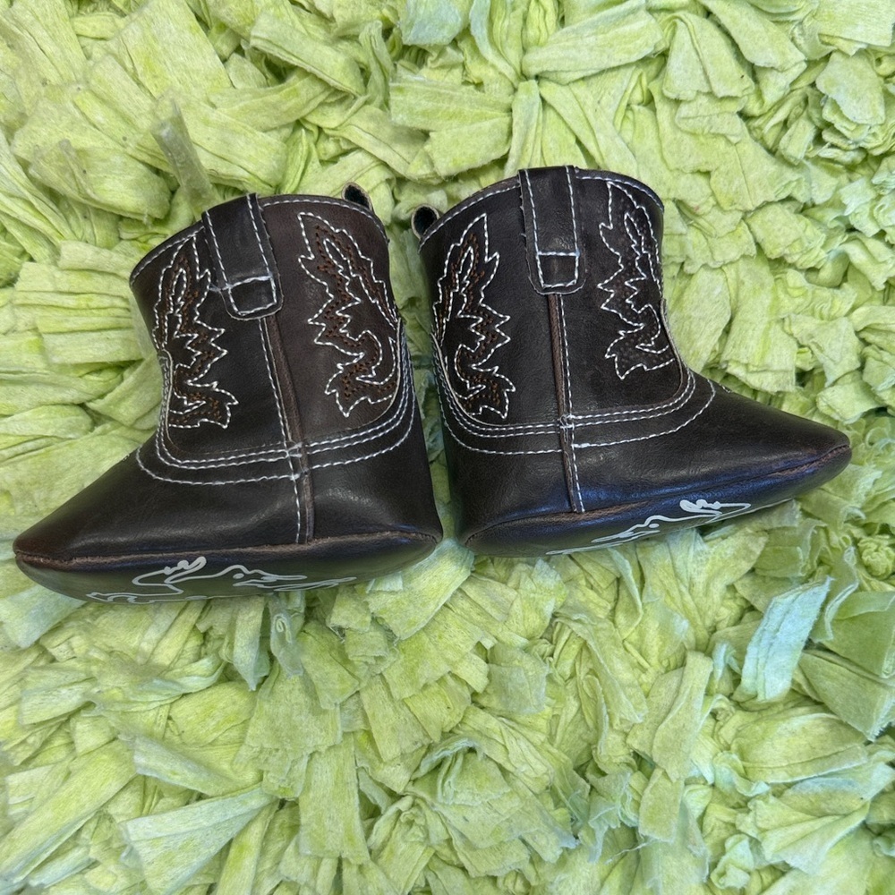 Rising Star Brand, Baby Cowboy Boots, 3-6 Months, stitched, faux brown leather - Picture 7 of 7